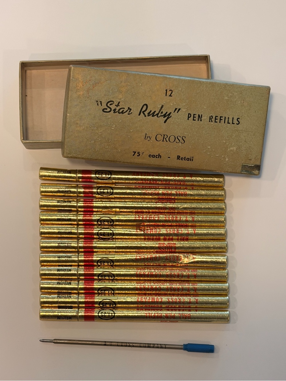 Vintage "Star Ruby" by Cross Gold 11 red Pen Refills & 1 blue ink refill in box